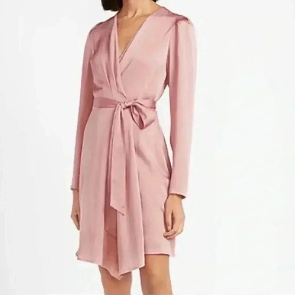 Pink Express Puff sleeve wrap tie dress- size S